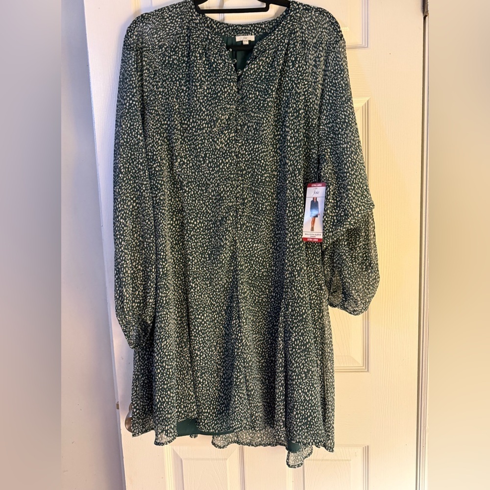 Joie Arctic Balloon Sleeve Mini Dress Green Womens XL  Preppy Elegant Fall New - Picture 2 of 11